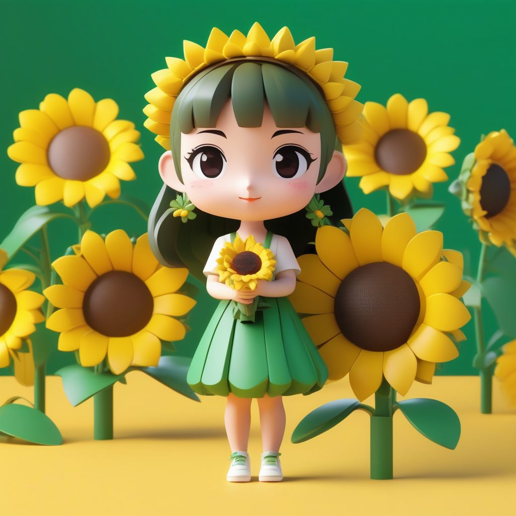 一个可爱粘土Q版向日葵女孩全身模型