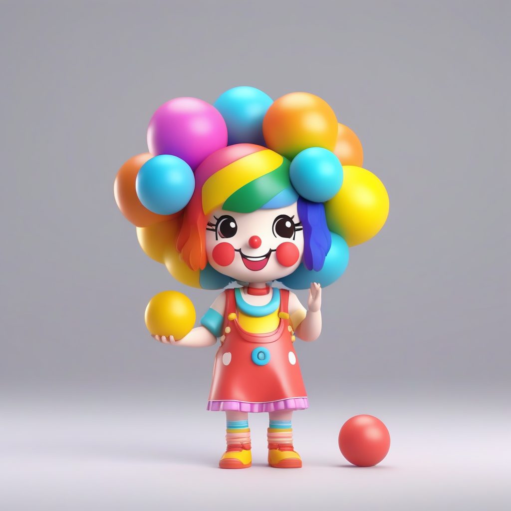 一个可爱粘土Q版小丑女孩全身模型