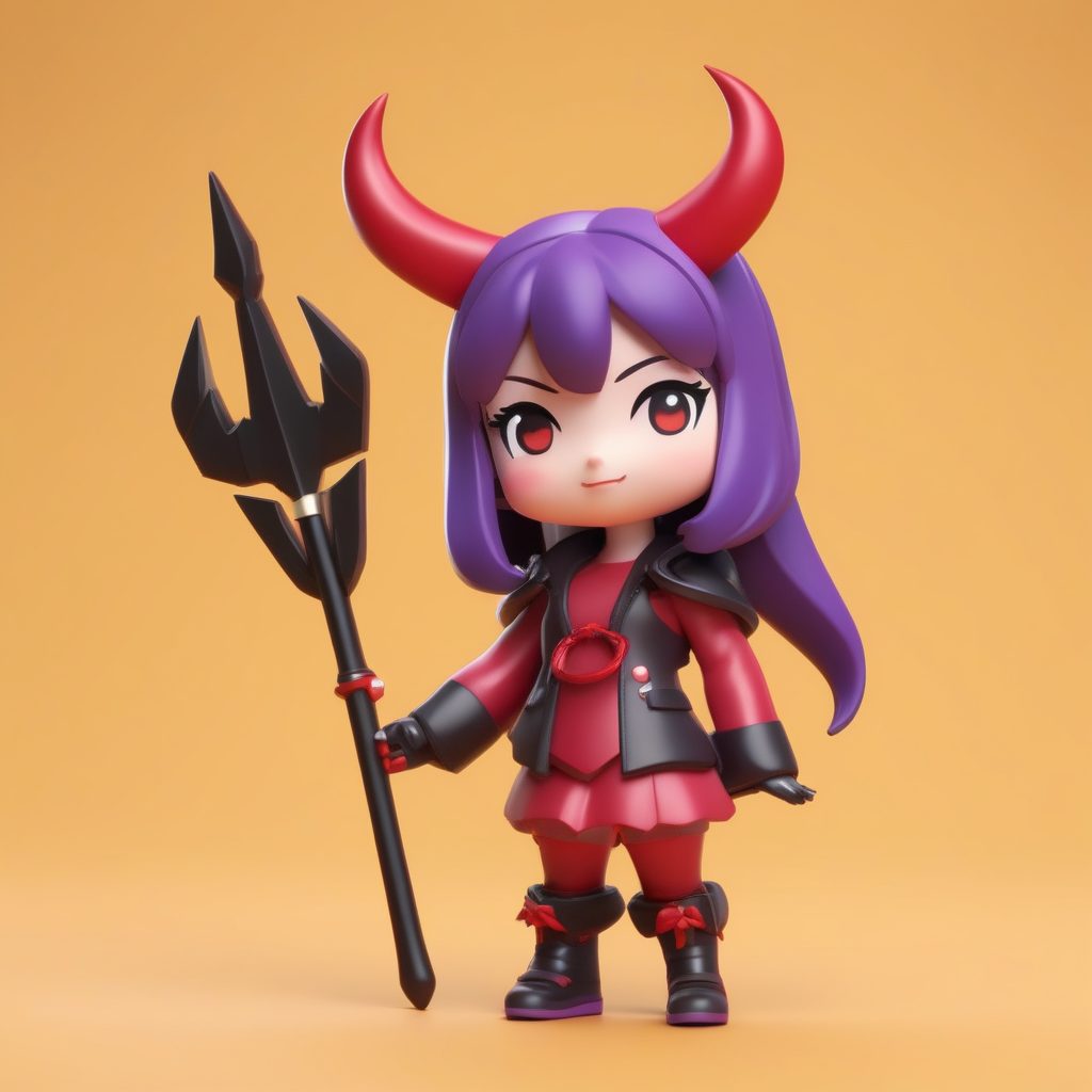 一个可爱粘土Q版小恶魔女孩全身模型