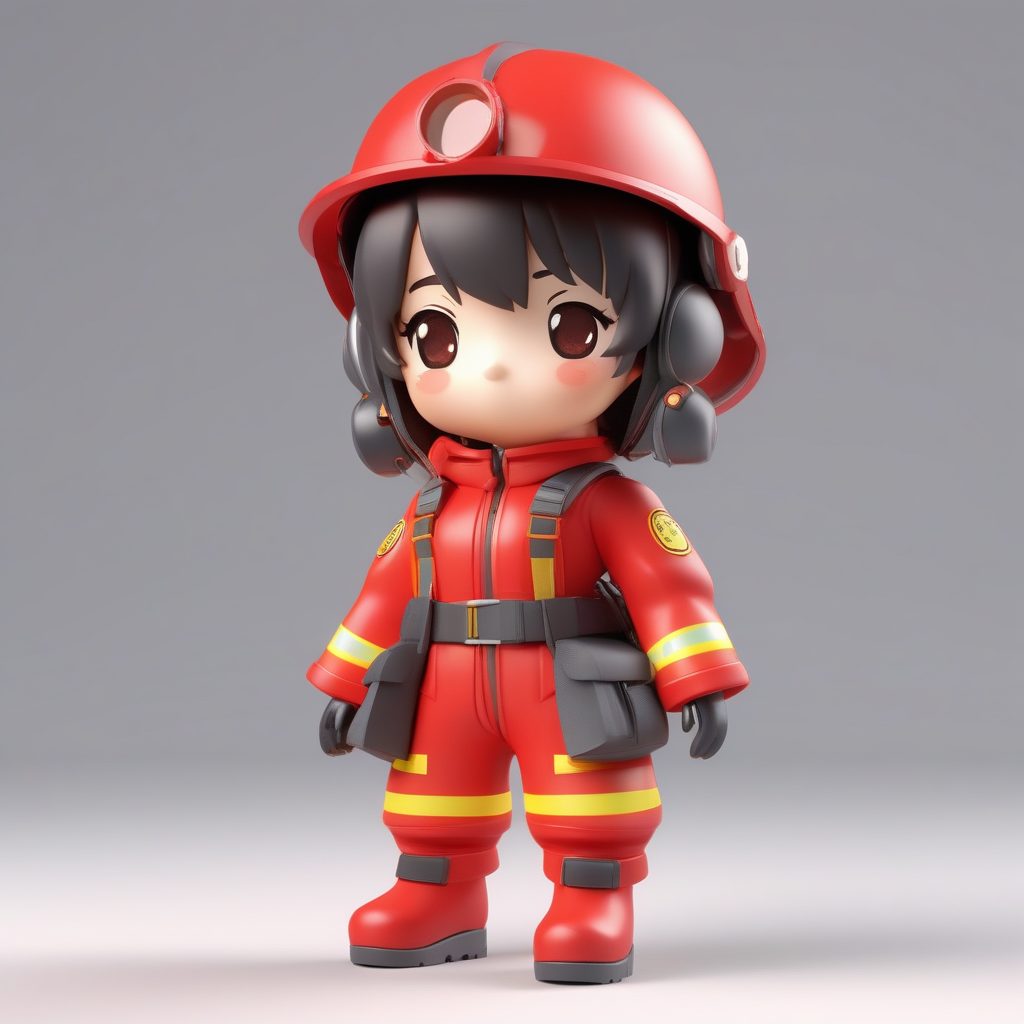 一个可爱粘土Q版消防员女孩全身手办