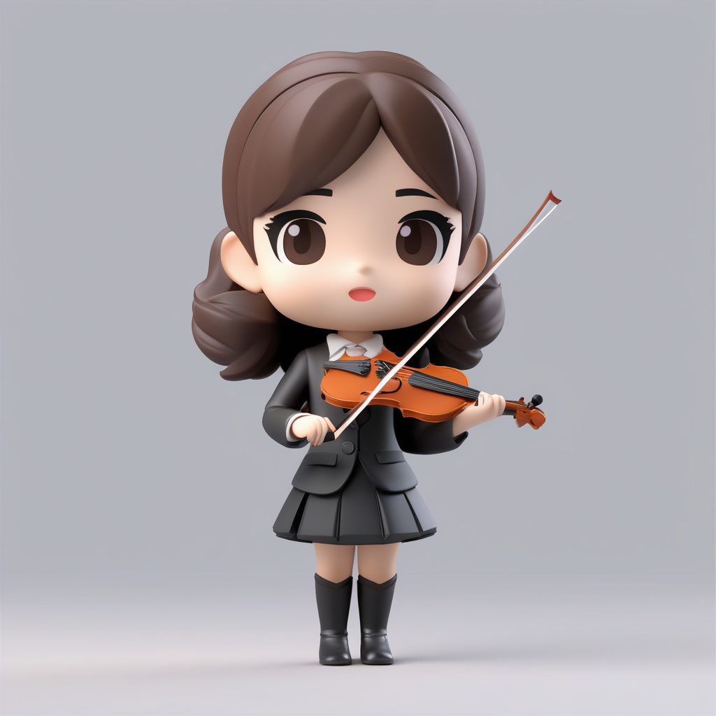 一个可爱粘土Q版小提琴手女孩全身手办
