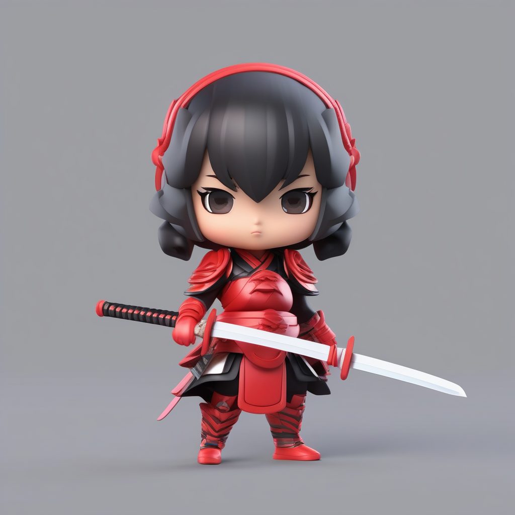 一个可爱粘土Q版小武士女孩全身模型