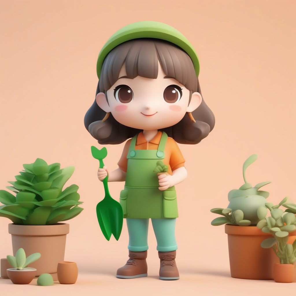 一个可爱粘土Q版小园丁女孩全身手办