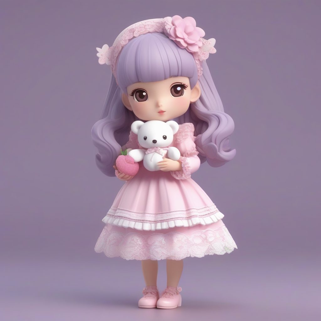 一个Octane渲染粘土Q版盲盒:拿着小熊玩偶的萝莉塔女孩