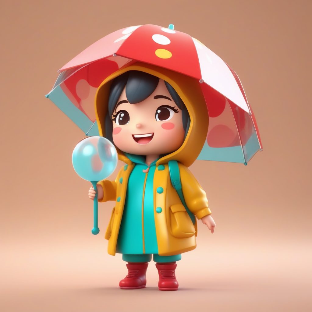 一个Octane渲染粘土Q版盲盒手办:雨天蘑菇女孩