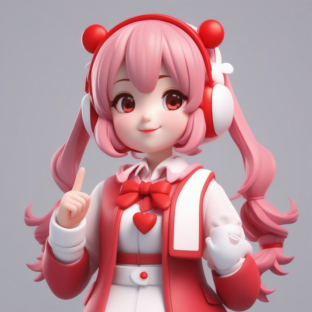 一个Octane渲染Q版粘土公仔：红色爱心制服女孩