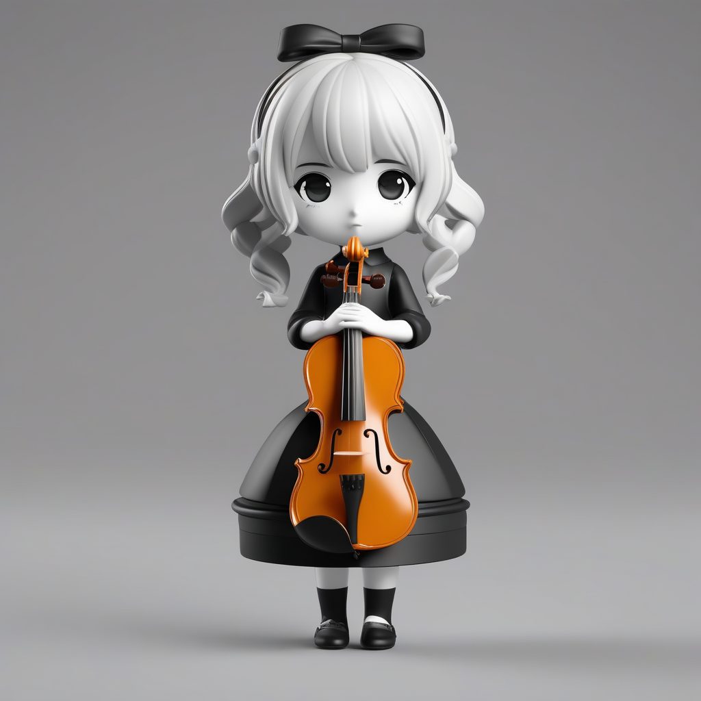 一个Octane渲染Q版粘土盲盒：拿着小提琴的音乐家女孩