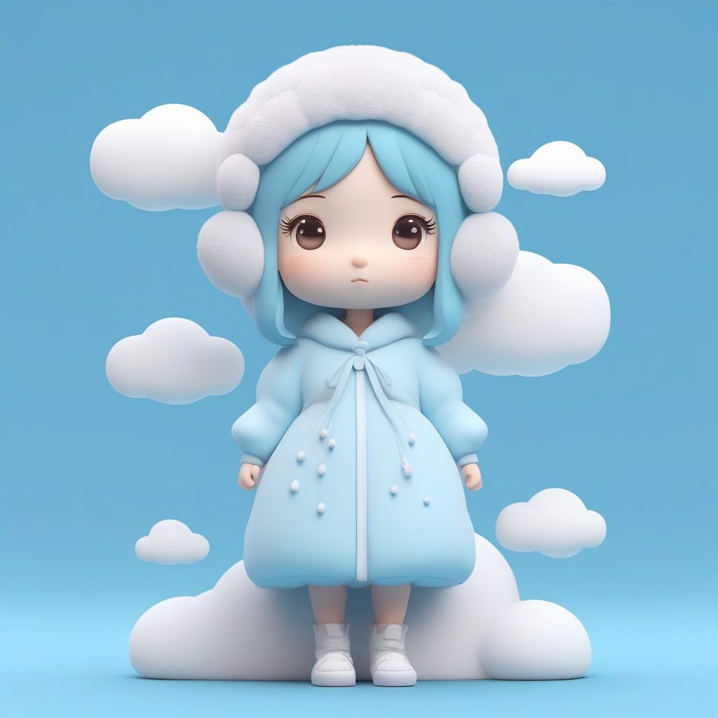 一个Octane渲染Q版粘土手办:抱着云朵的女孩