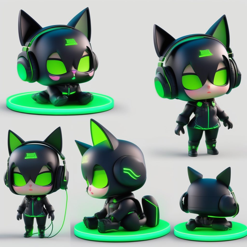 一个Octane渲染Q版粘土手办:戴着猫耳的黑客女孩