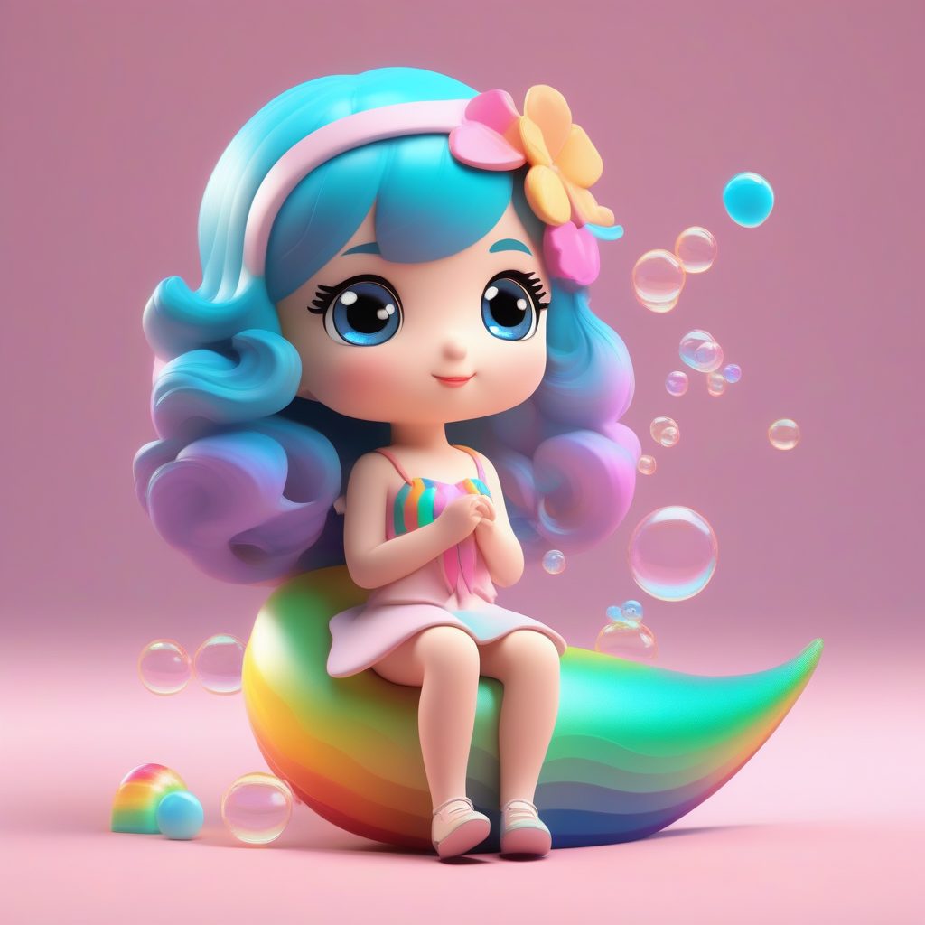 一个Octane渲染Q版粘土手办:美人鱼尾巴女孩