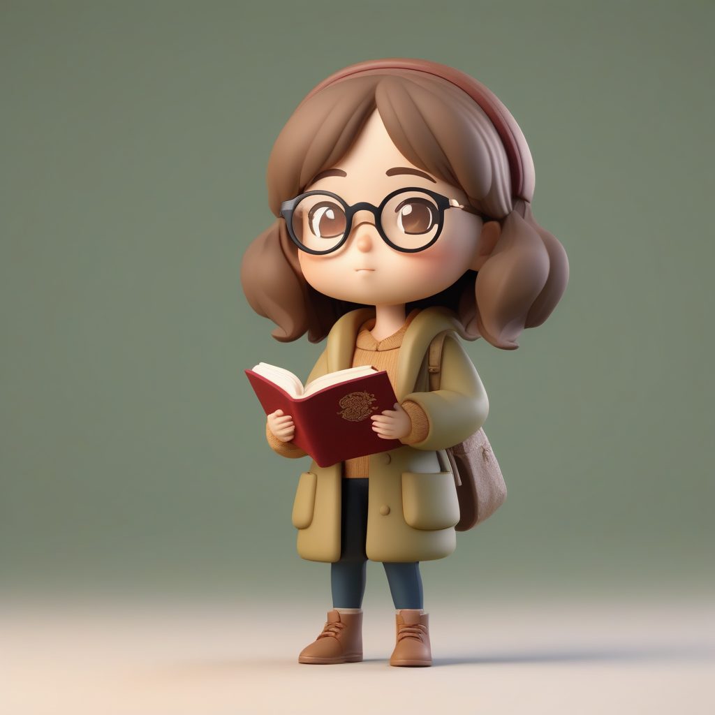 一个Octane渲染Q版粘土手办:拿着魔法书的图书馆女孩