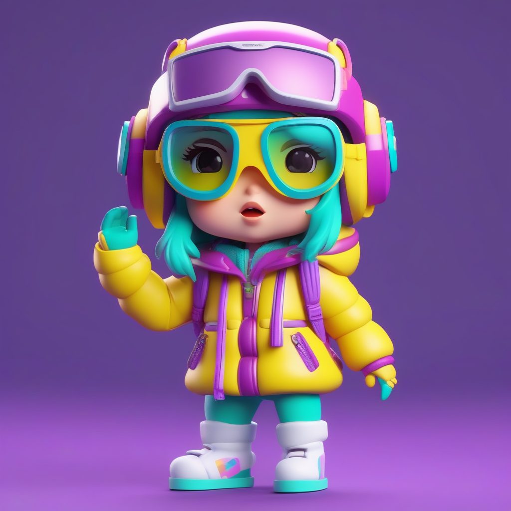 一个Octane渲染Q版粘土手办:拿着滑雪板的冬季女孩