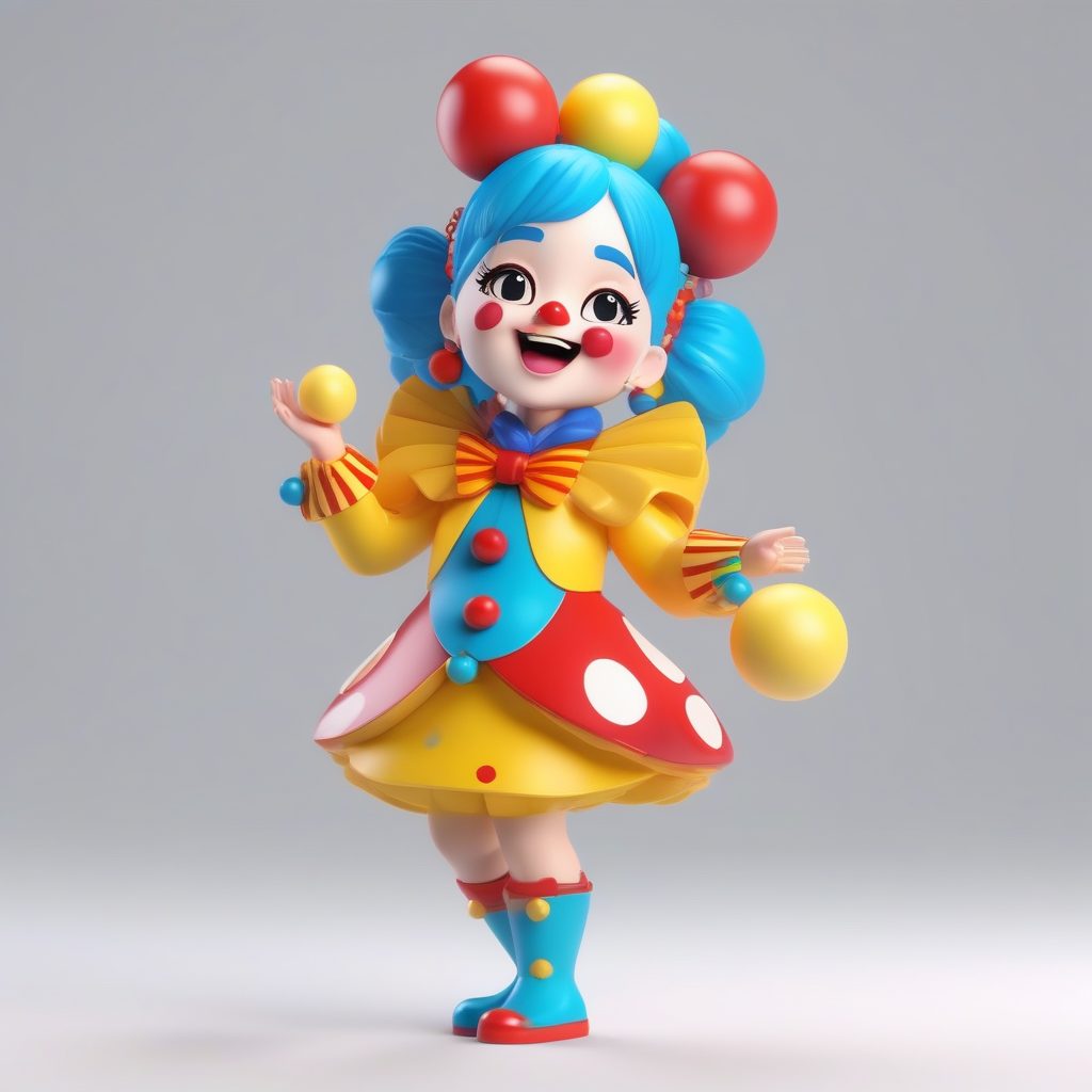 一个Octane渲染Q版粘土手办:拿着篮球的小丑女孩