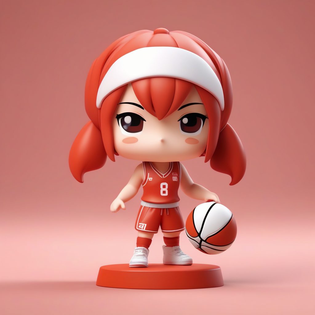 一个Octane渲染Q版粘土手办:拿着篮球的运动队女孩