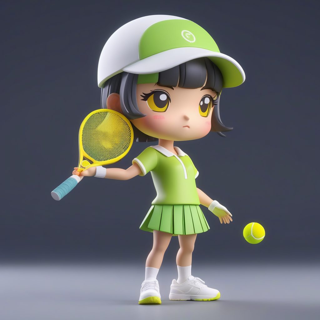 一个Octane渲染Q版粘土手办:拿着网球拍的运动女孩