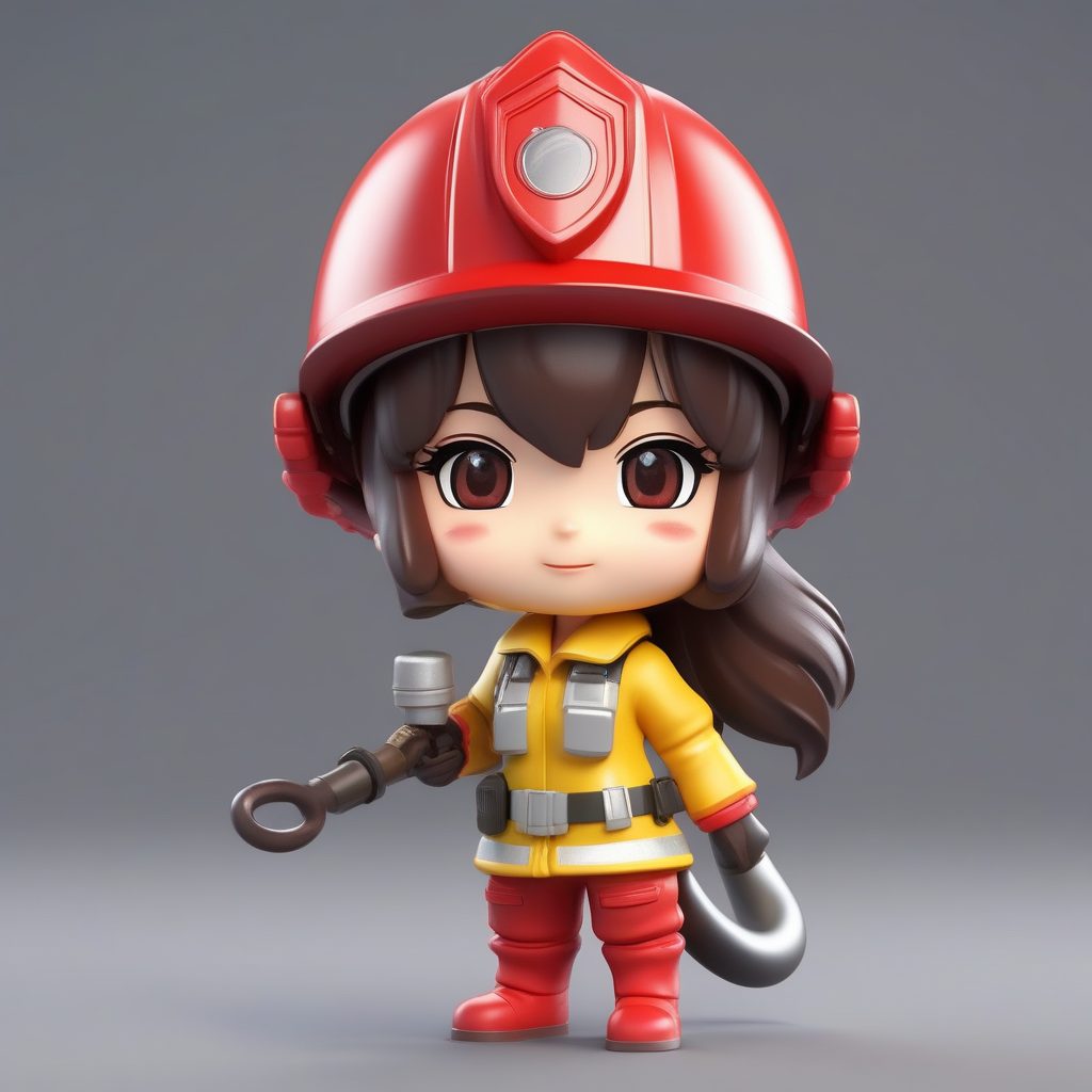 一个Octane渲染Q版粘土手办:消防员女孩