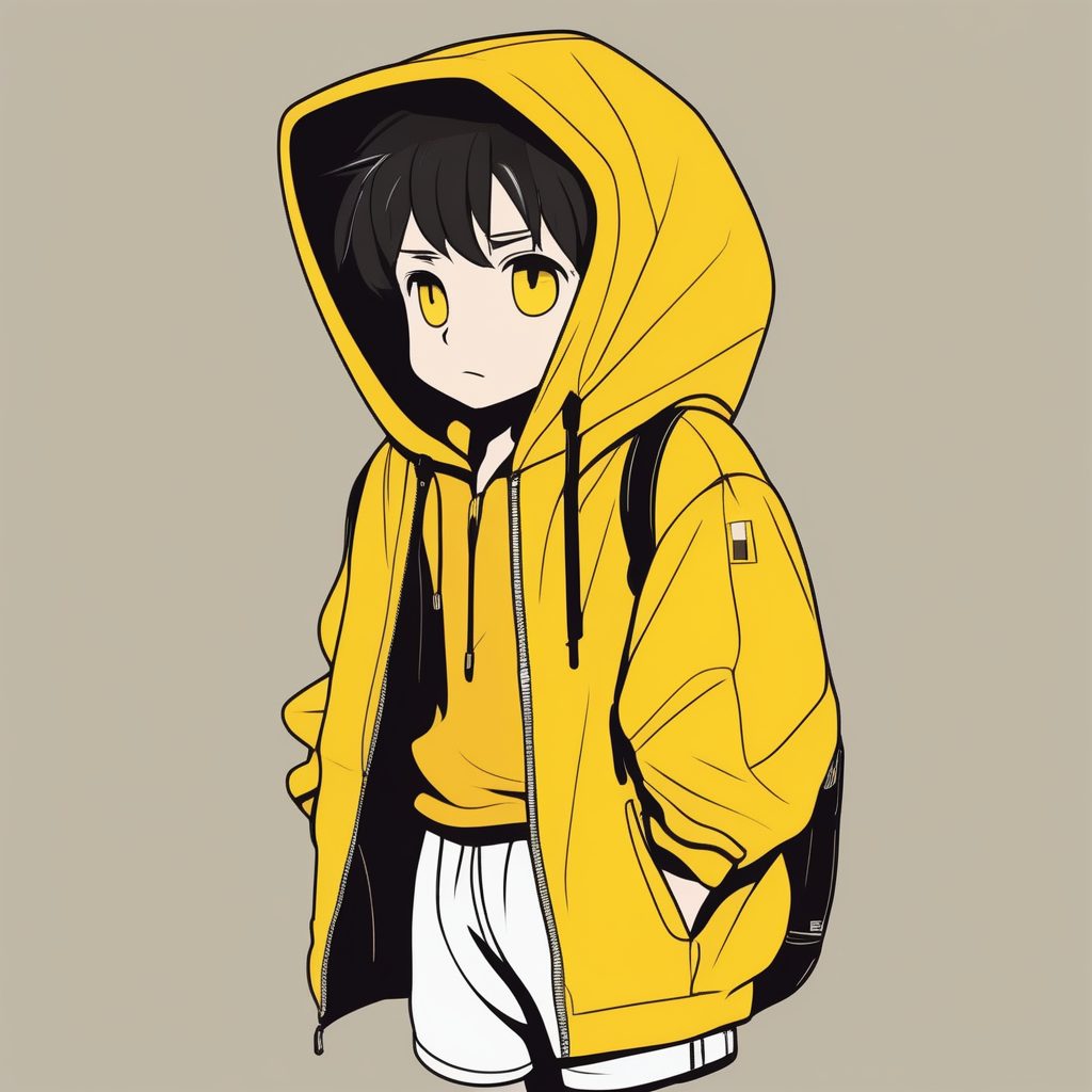 一个Q版黄色卫衣极简风男孩全身像