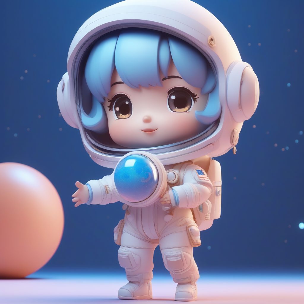 一个宇航员盲盒Q版女孩3D渲染