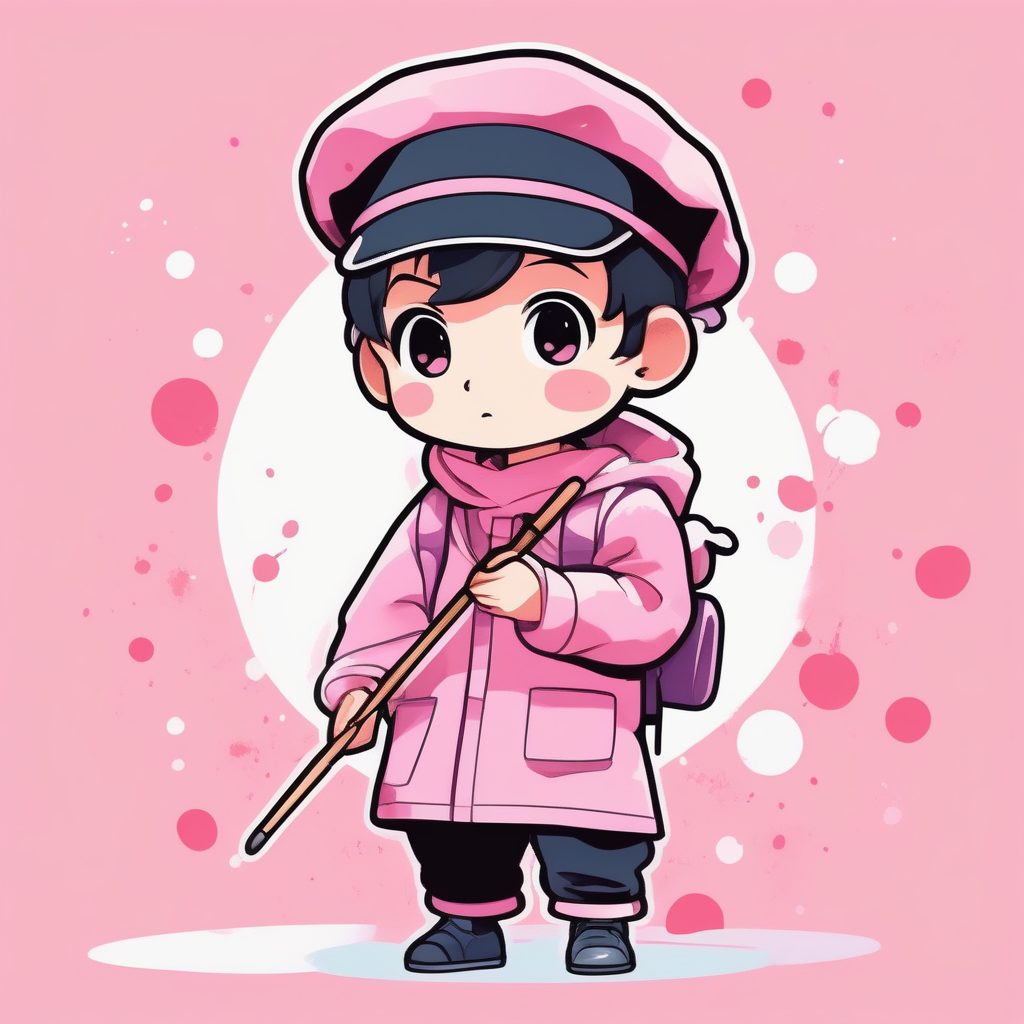 艺术2D Q版小画家男孩插画：贝雷帽与调色板