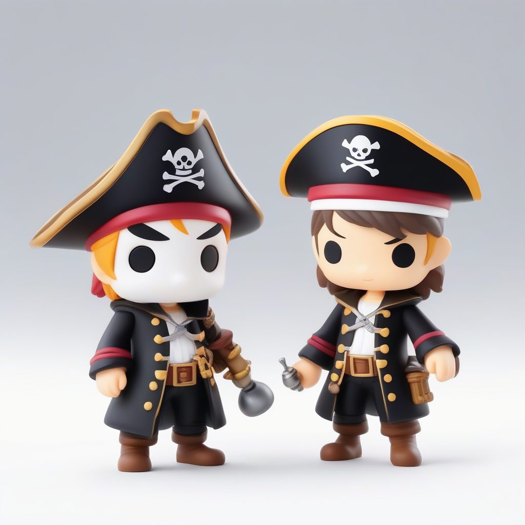 乙烯基手办风格：Q版海盗船长全身渲染白色背景提示词