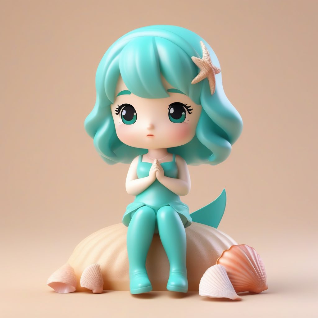 一只极简人鱼尾巴Q版女孩盲盒玩偶