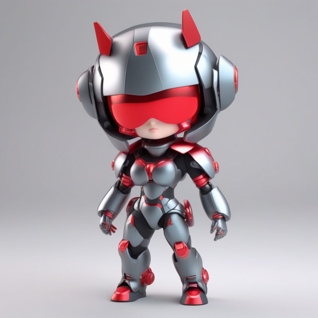 一只可爱粘土Q版小机器人女孩全身模型