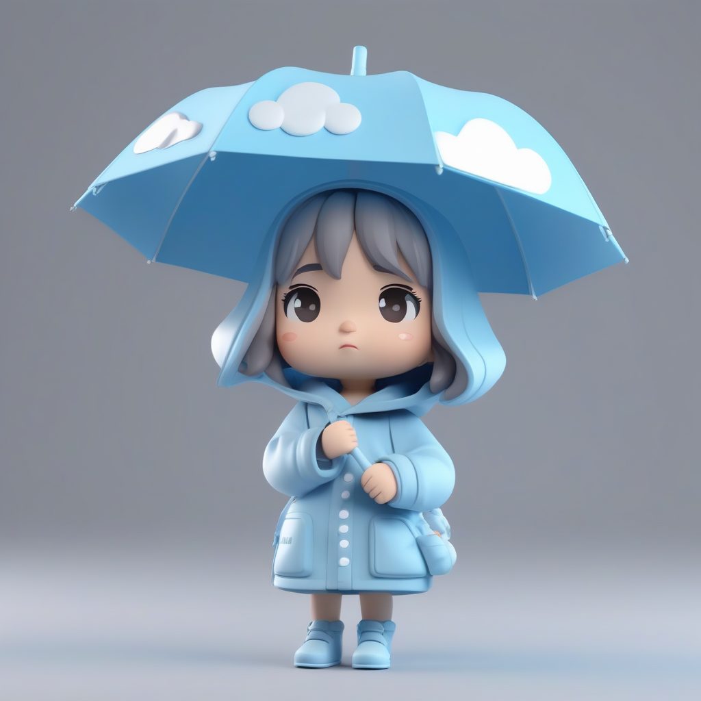 一只可爱粘土Q版雨天雨衣女孩全身模型