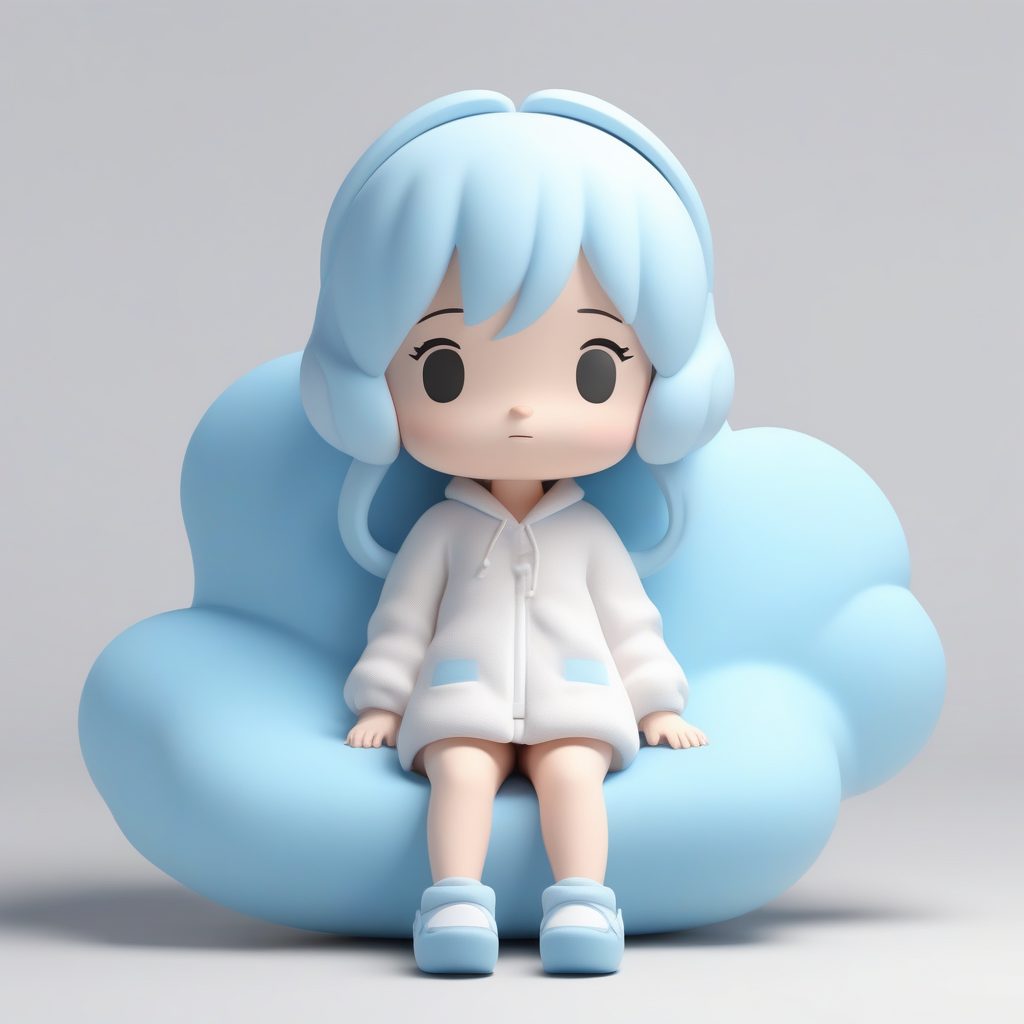 一只可爱粘土Q版云朵枕头女孩全身手办