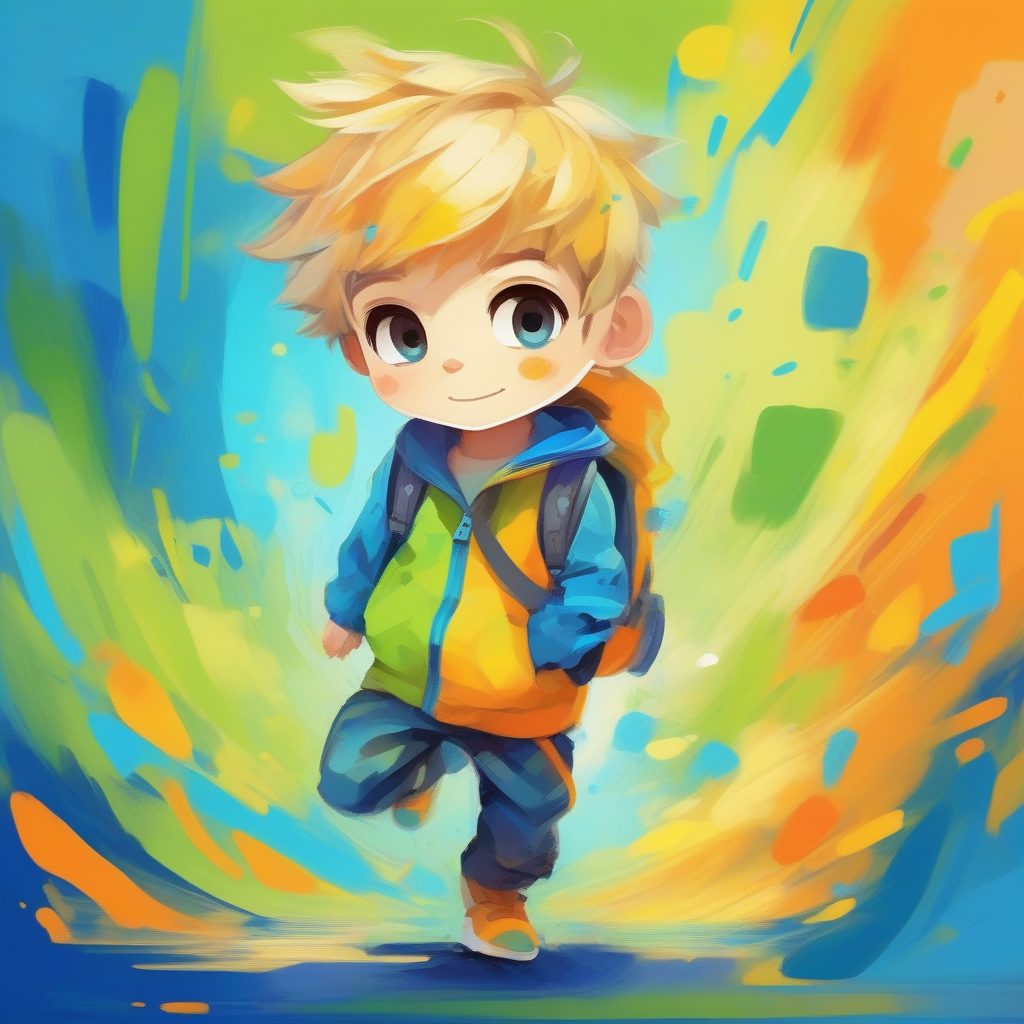 印象派动态Q版男孩:蓝绿高饱和度主题插画 1 印象派动态Q版男孩:蓝绿高饱和度主题插画