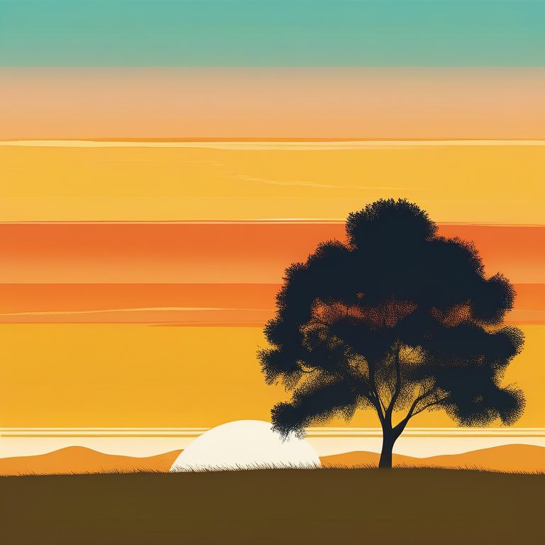 印象派极简风景:日落草原