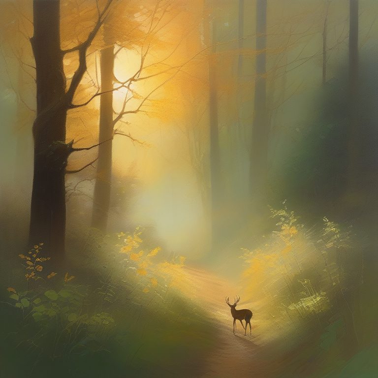 印象派暖色氛围中的森林晨曦