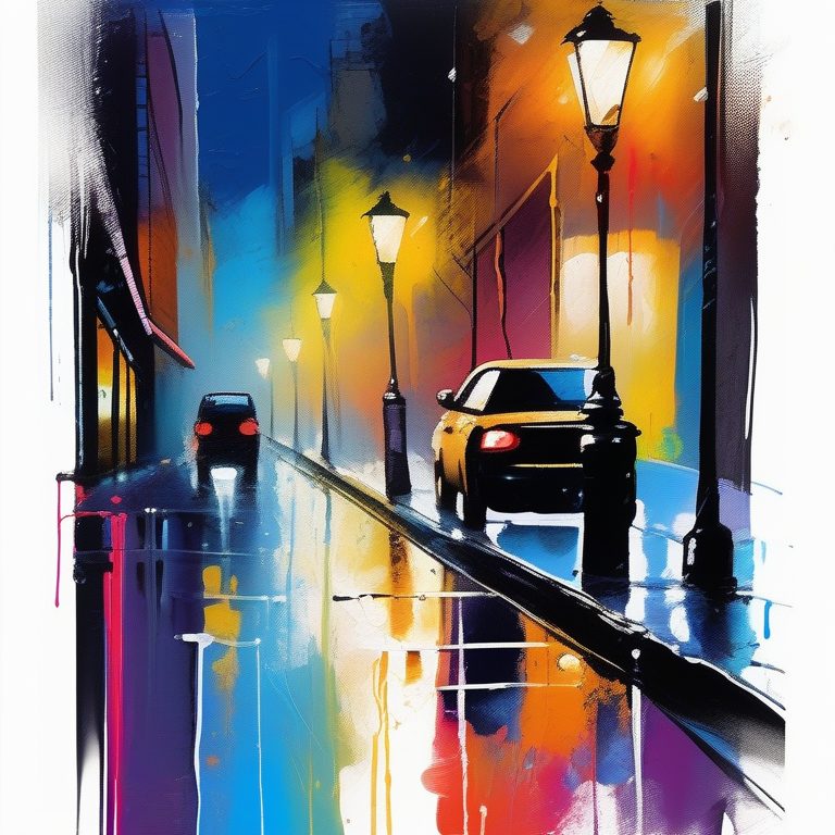 印象派泼彩都市雨夜