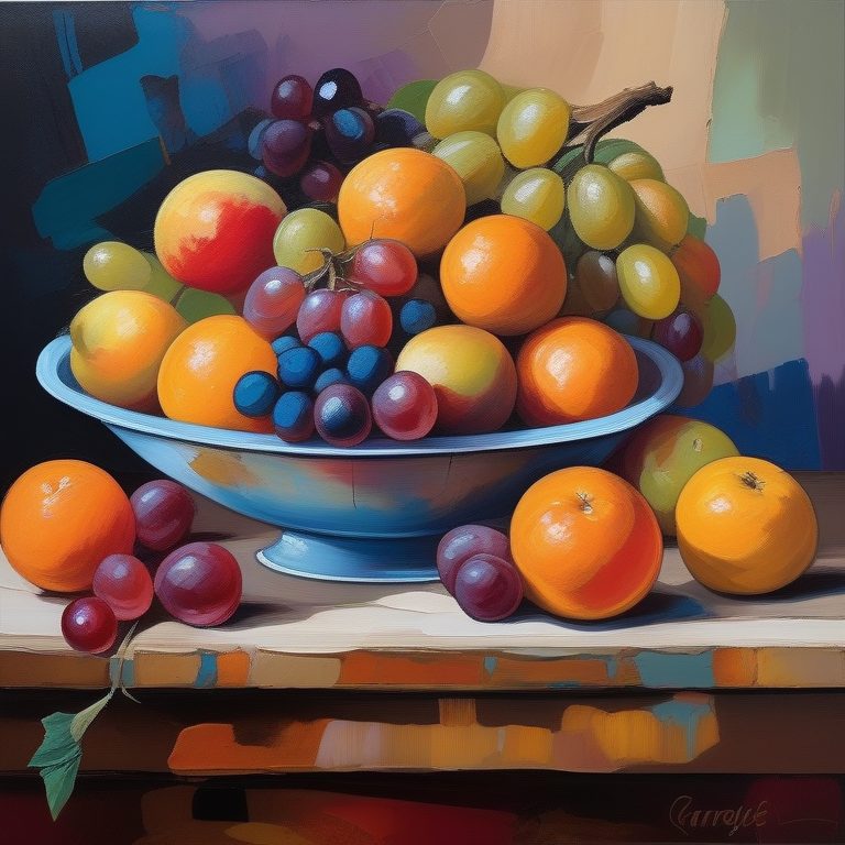 印象派油画风格的抽象水果静物与色彩构成