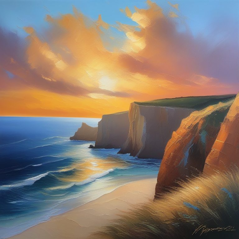印象派油画风海岸悬崖