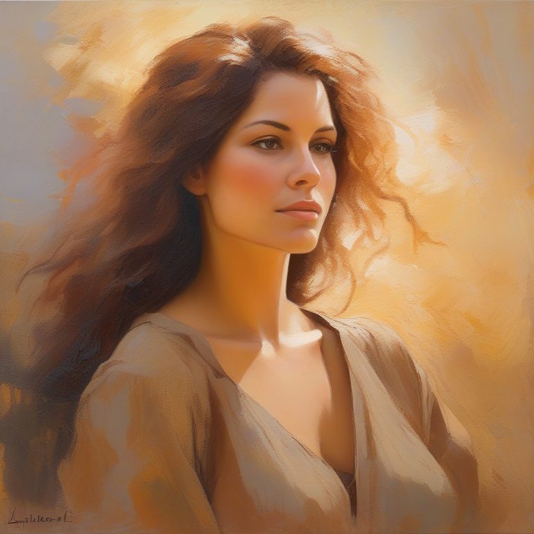 印象派油画风暖色人像肖像
