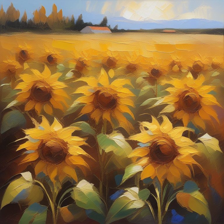 印象派油画明亮向日葵