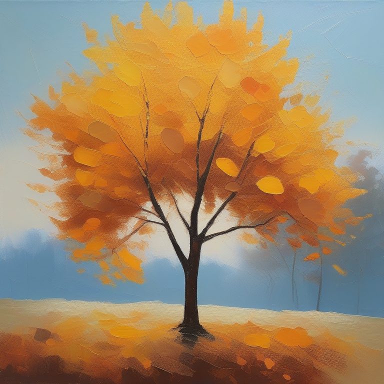 印象主义油画风格 一棵秋天的树