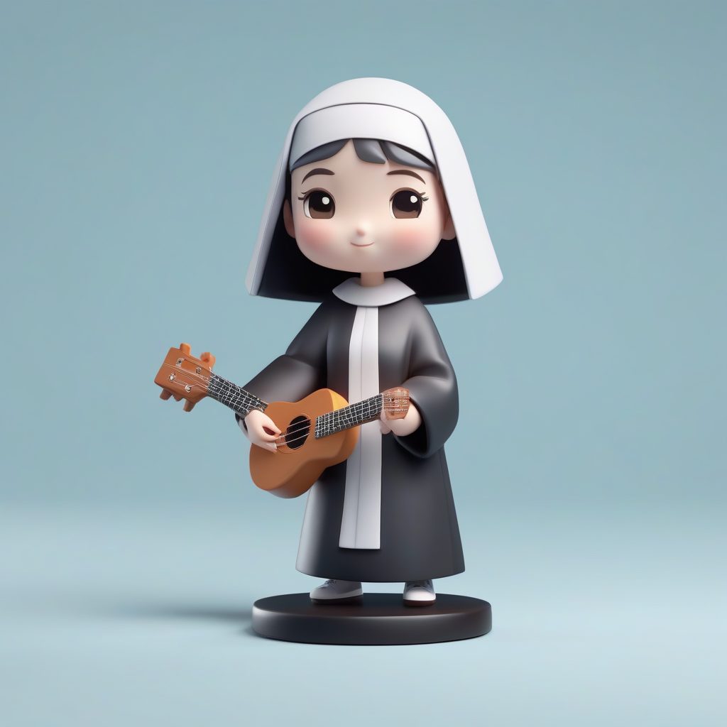 音乐家修女:手持尤克里里的Q版3D粘土手办立绘