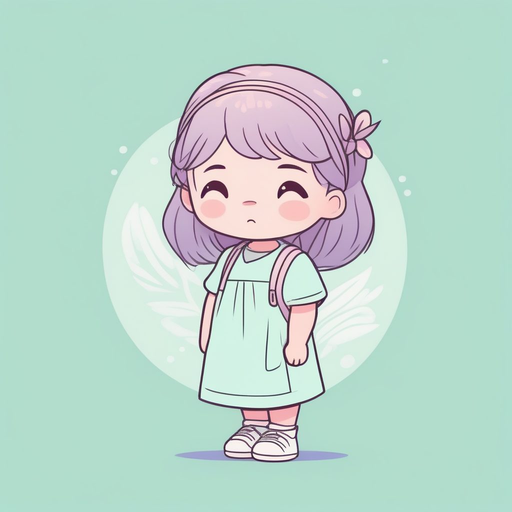 婴儿蓝美学：Q版女孩费力抬起一根羽毛的夸张瞬间