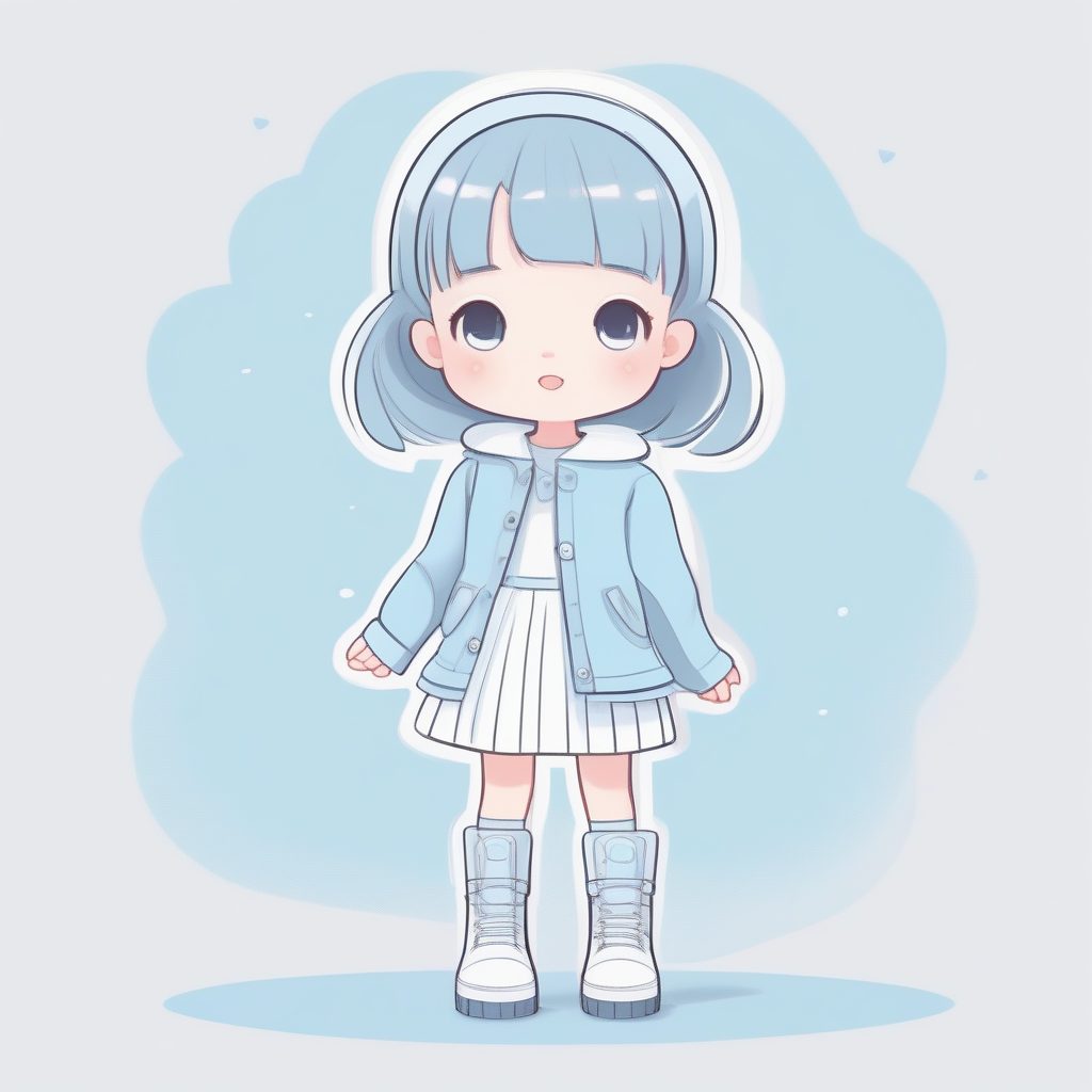 婴儿蓝Y2K时尚Q版女孩：高品质矢量插画提示词