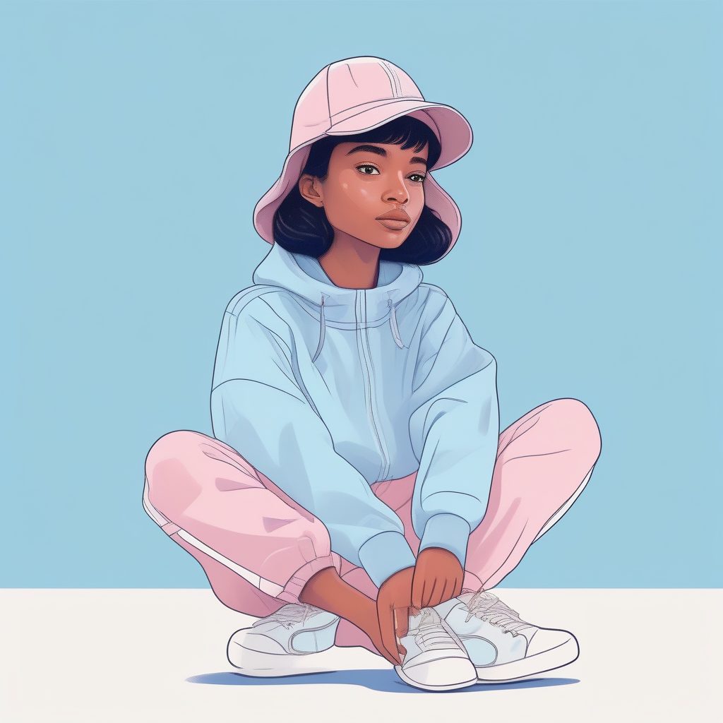 婴儿蓝运动休闲：极简矢量涂鸦女孩