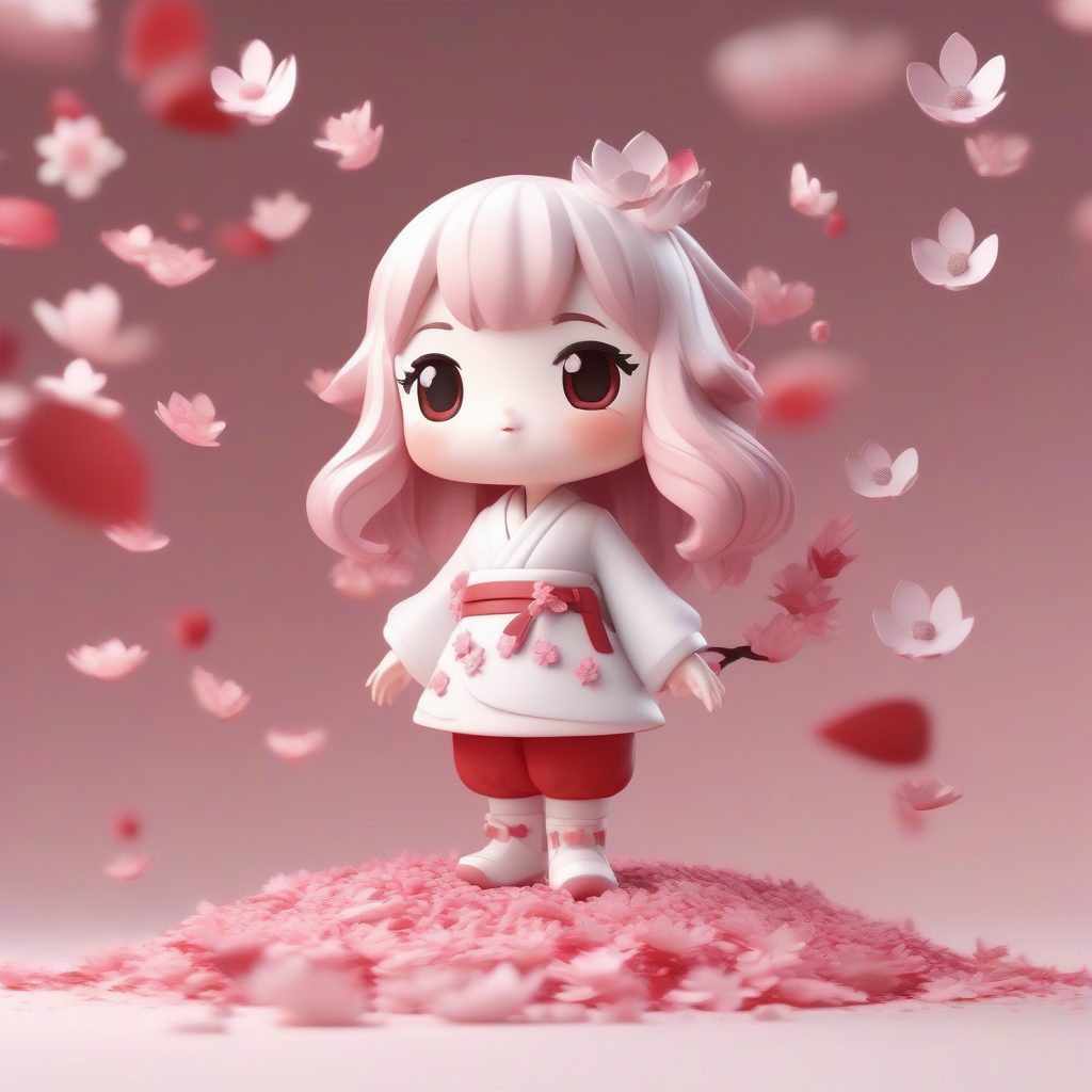 樱花季节Q版巫女：甜美马卡龙色系C4D渲染全身像