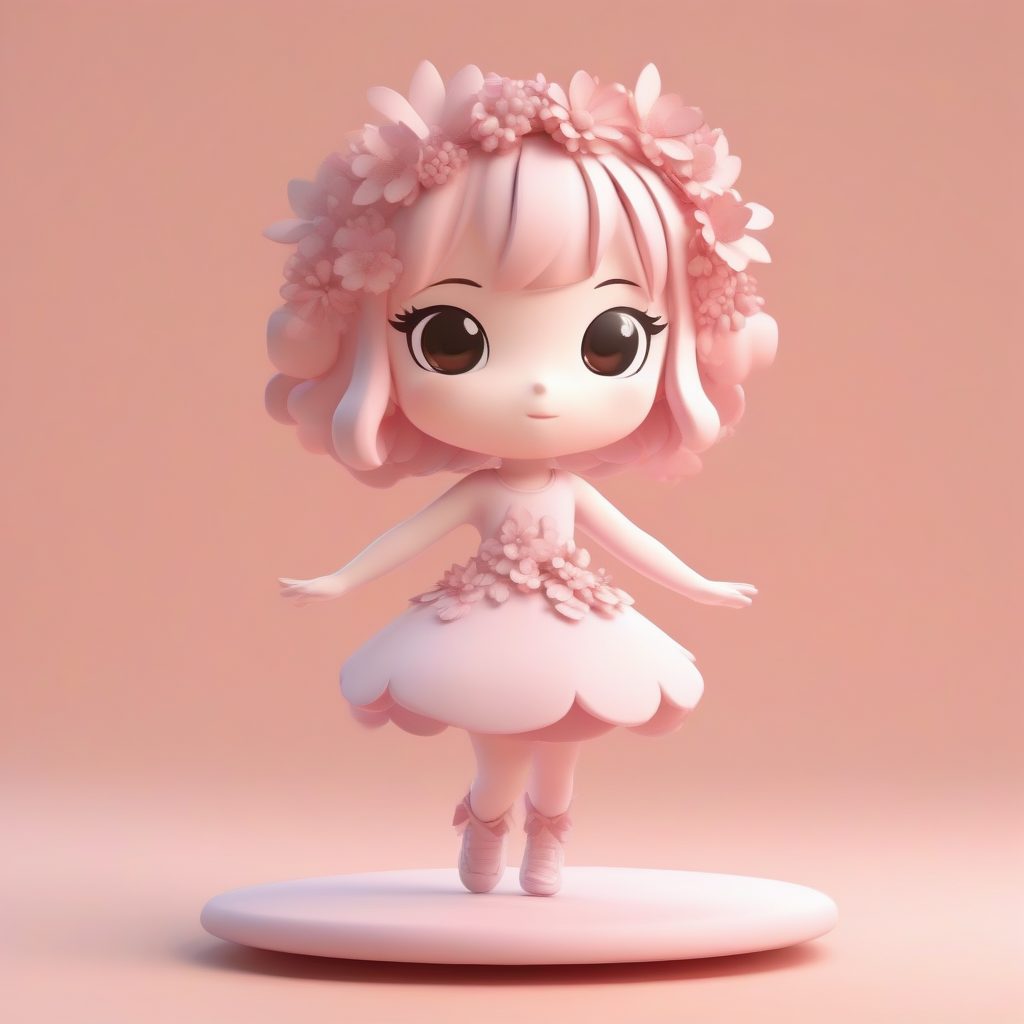 樱花精灵Q版女孩：柔和粉色背景下的C4D全身渲染