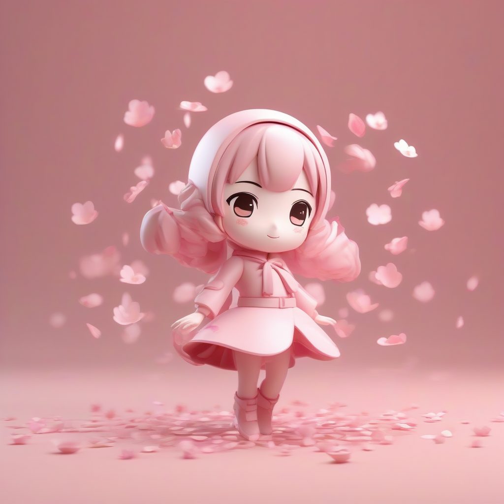 樱花精灵Q版：优雅旋转姿态的粉色3D盲盒全身照