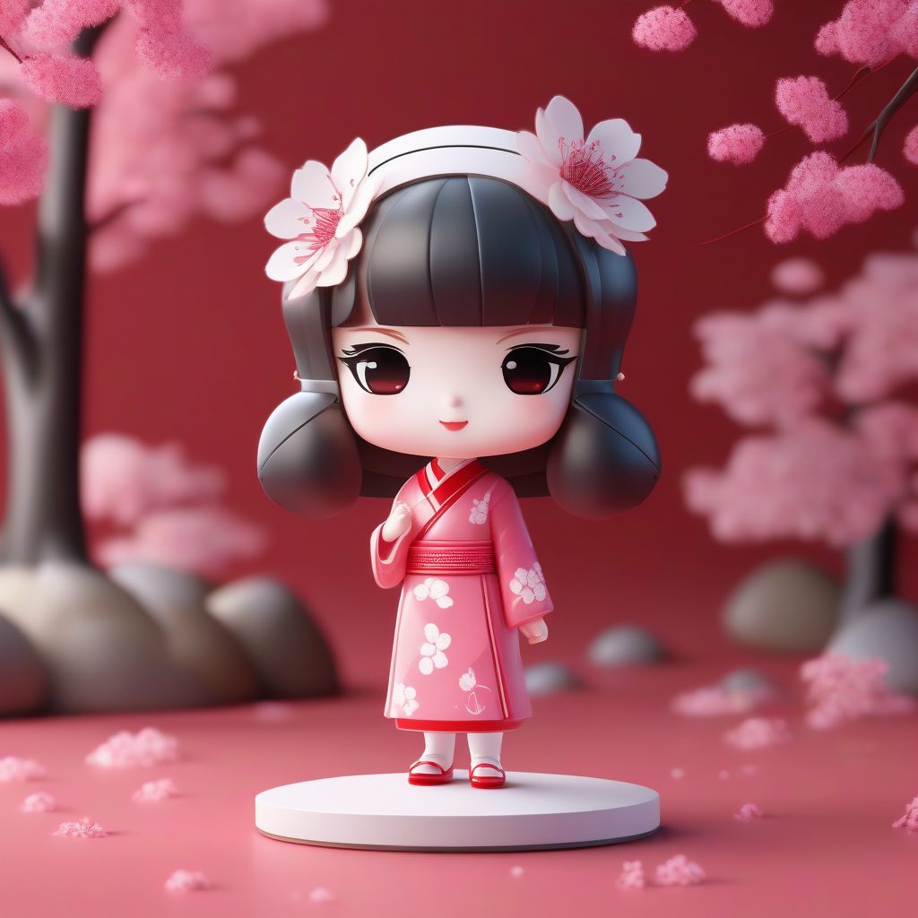 樱花主题旗袍娃娃：完整展示3D盲盒包装艺术感的全身角色设计
