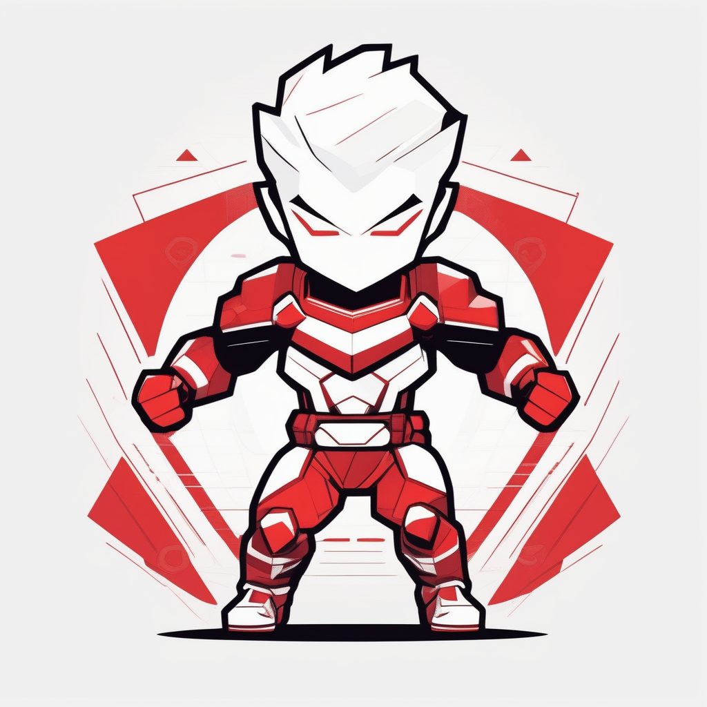 英雄气概！极简Q版动漫男孩的红色决心姿态插画