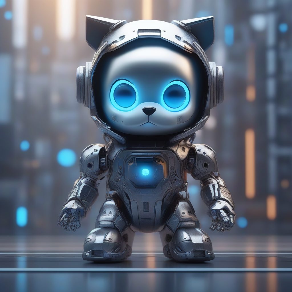 英雄式站姿：收藏级Q版银发少年与机器人伴侣的极致细节3D渲染图