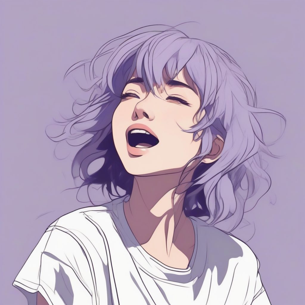 慵懒的晨间少女：宽松T恤与打哈欠的纯色背景特写