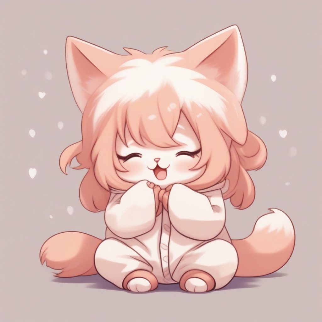 慵懒午后：甜美居家服猫耳娘Q版全身图