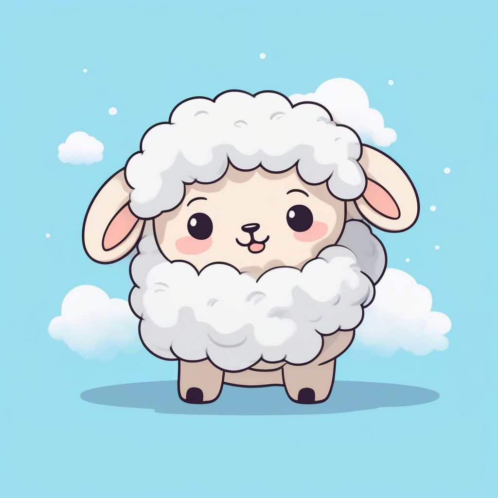 慵懒小绵羊Q版睡衣派对：简约光影，全身站立纯蓝背景